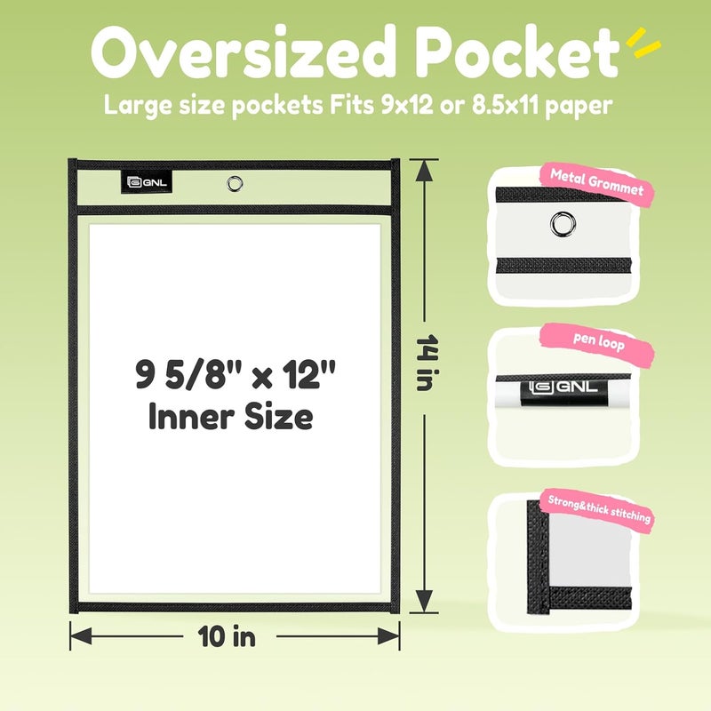 Gnl Dry Erase Pocket Sleeves 30 Packs, Reusable Clear Plastic Ticket Holders with Rings, Durable & Easy-to-Erase Sheet Protectors, Black 10x14 Inch for Classroom & School Teacher Supplies - Image 2